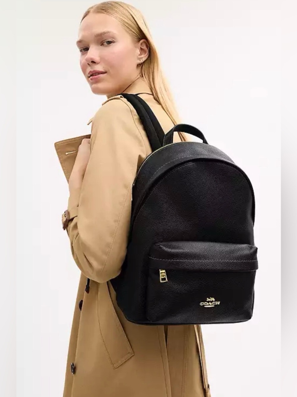 COACH Medium Charlie Black Leather Medium Backpack - Picture 9 of 9